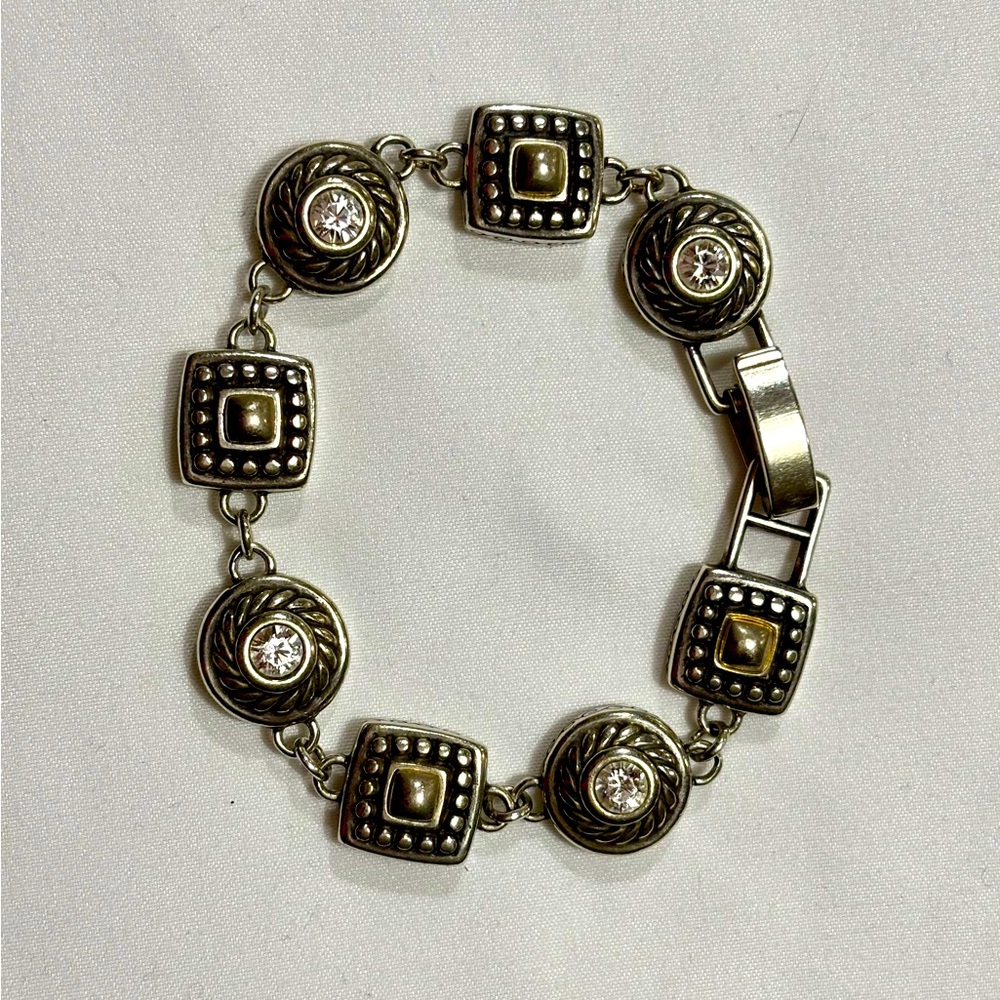 Brighton Studded Hearts Link Silver-plated Rhinestone Bracelet